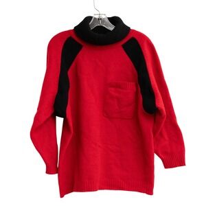 Tony Lambert VTG Red Black Lambswool Rabbit Hair Colorblock Turtleneck Sweater L